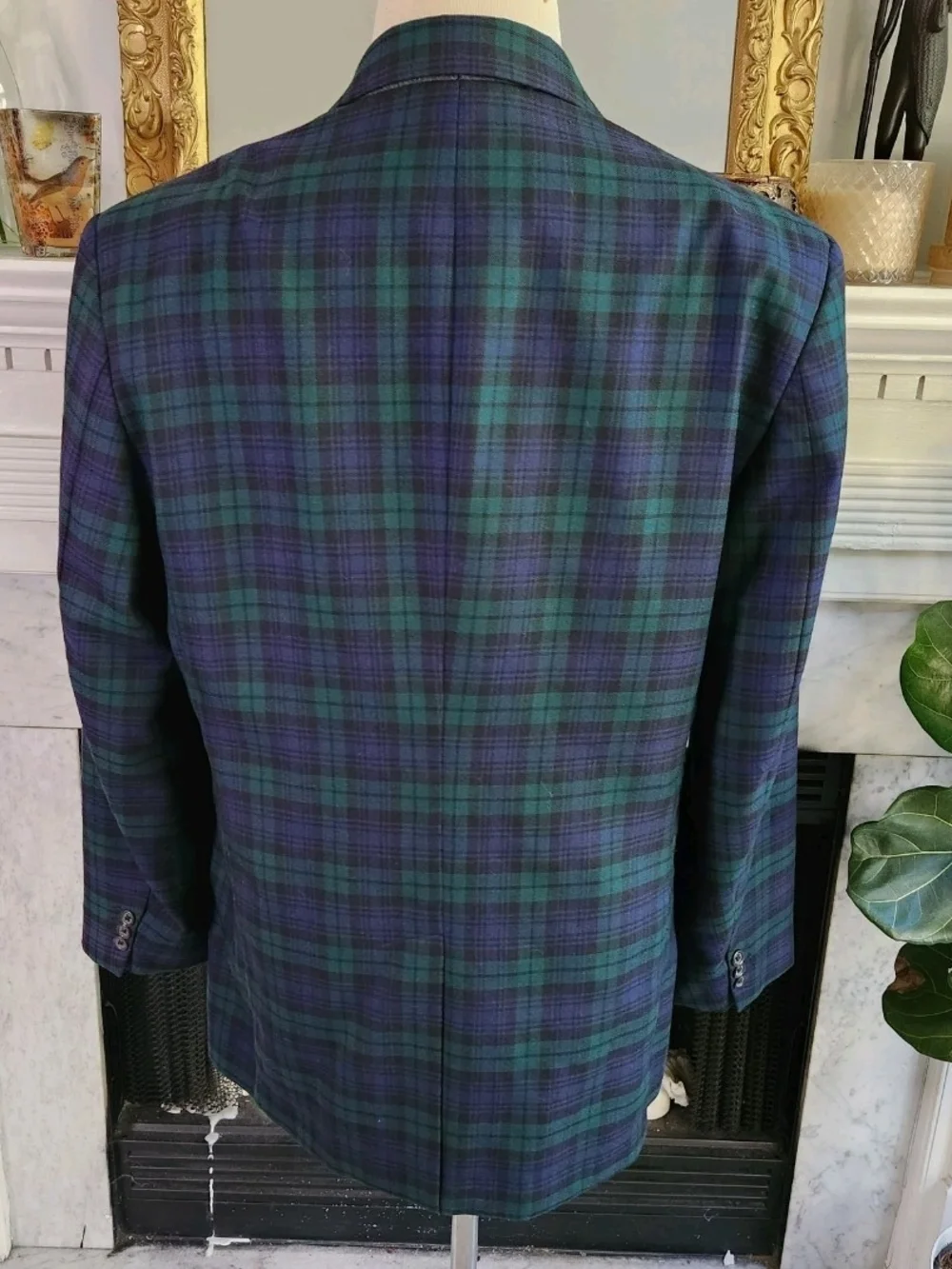 Vintage Y2K J Crew Green Plaid Blazer Blue Wool Preppy Old Money Academia Size L